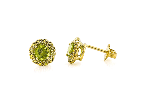Peridot and Diamond Sunburst 18k Gold Earrings